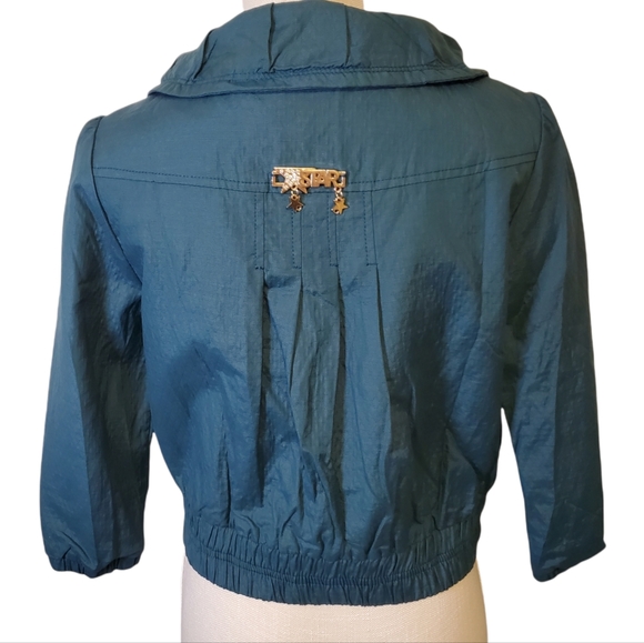 JINGPIN FUSHI | Women's teal argyle quilted texture fashion jacket. Size XS. - Picture 2 of 11